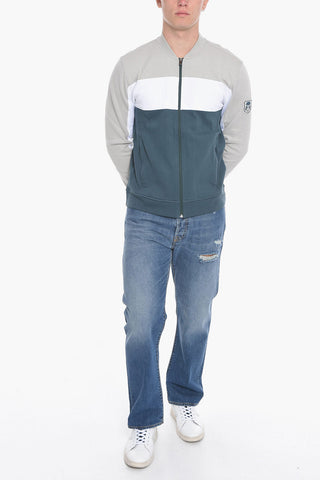 Three-Tone Mock Neck Sweatshirt with Front Zip