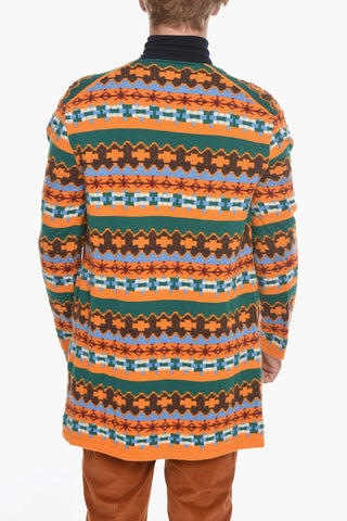 HOMME PLUS Deep-neckline Long Sweather with Geometric Pattern