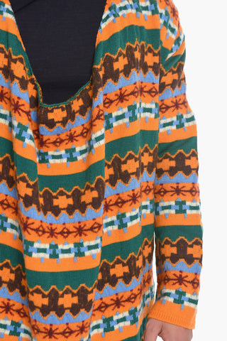 HOMME PLUS Deep-neckline Long Sweather with Geometric Pattern