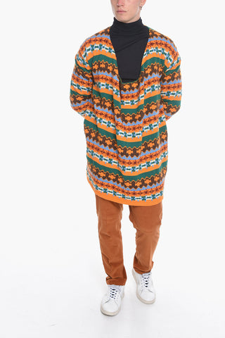 HOMME PLUS Deep-neckline Long Sweather with Geometric Pattern