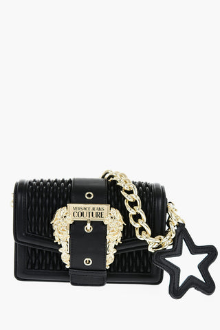 JEANS COUTURE Borsa a Tracolla in Ecopelle Trapuntata con Maxi Fibbia Dorata e Specchietto Removible