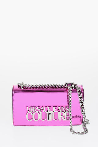 JEANS COUTURE Borsa a Tracolla in Ecopelle con Finitura a Specchio e Chiusura Turn-Lock 