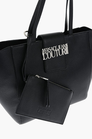 JEANS COUTURE 엠보싱 인조가죽 토트백 실버 로고 및 매칭 파우치