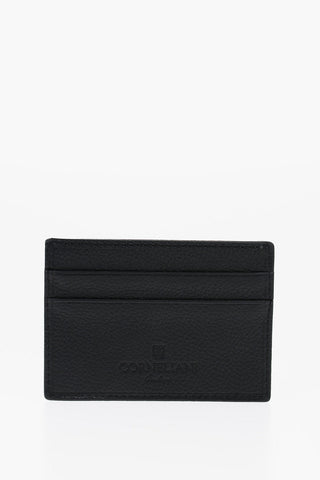 Textured Leather Card Holder with Silver Logo