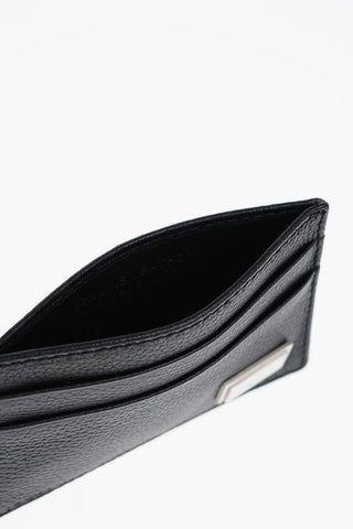 Textured Leather Card Holder with Silver Logo