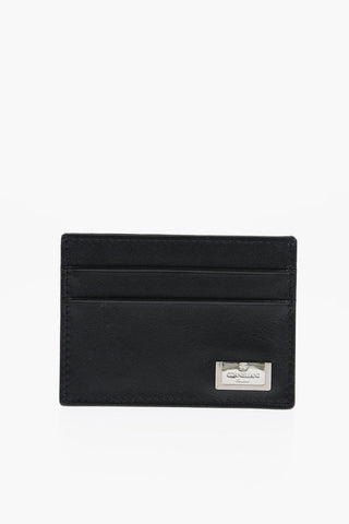 Porta Carte in Pelle Con Targhetta Logo Argentata