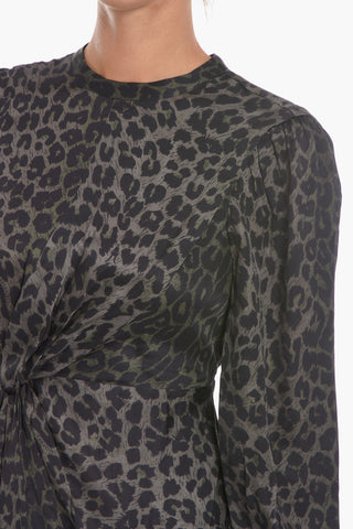 Satin Animal Motif JEMMA Mini Dress with Draped Front
