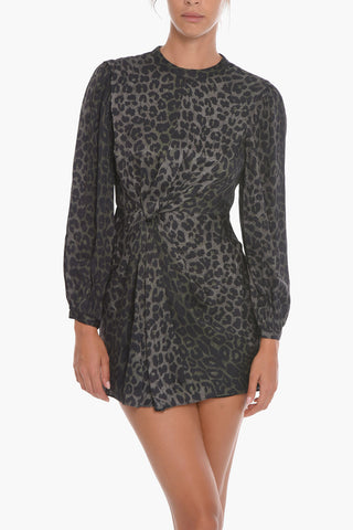 Satin Animal Motif JEMMA Mini Dress with Draped Front