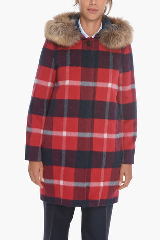 Checked ALLGOOD Down Jacket with Removable Hood and Real Fur Detail