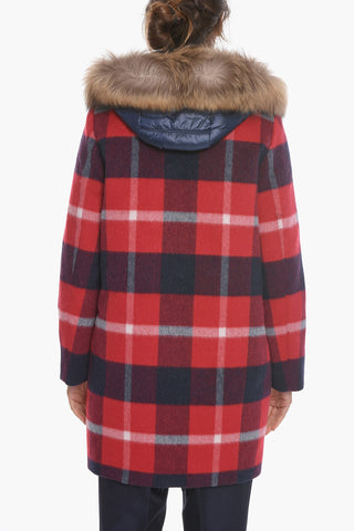 Checked ALLGOOD Down Jacket with Removable Hood and Real Fur Detail