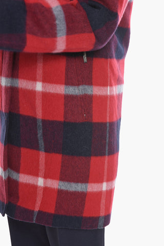 Checked ALLGOOD Down Jacket with Removable Hood and Real Fur Detail
