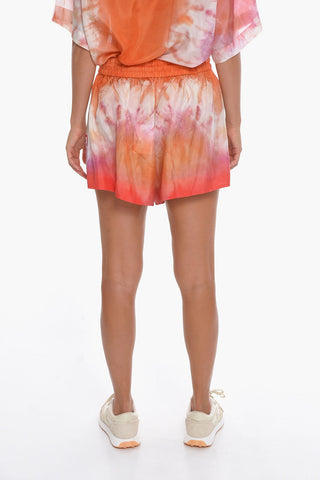 Tie Dye Effect Semi-sheer Silk VIOLET Flared Shorts