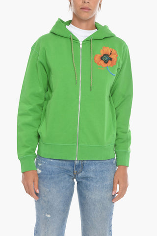Hoodie with Flower-Print and Zip-Up Closure