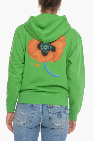 Hoodie with Flower-Print and Zip-Up Closure