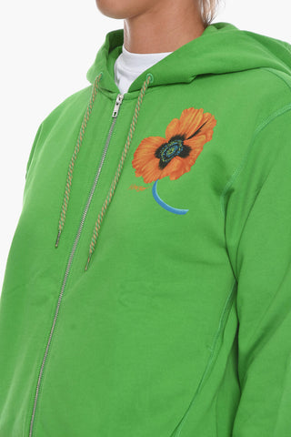 Hoodie with Flower-Print and Zip-Up Closure