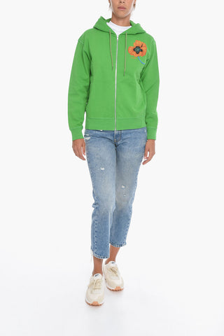 Hoodie with Flower-Print and Zip-Up Closure