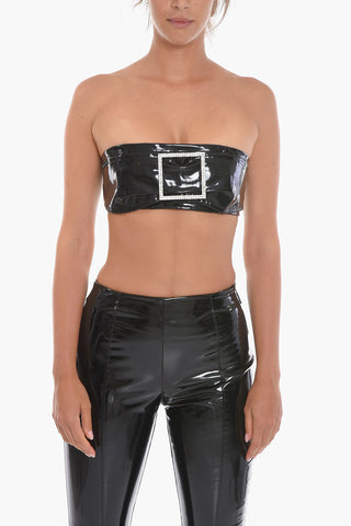 Bandeau Crop Top with Rhinestone Detail and Back Zip
