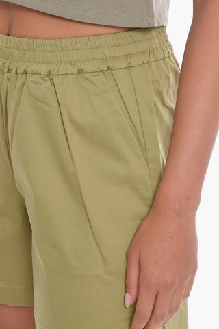 Shorts in Misto Cotone con Elastico in Vita