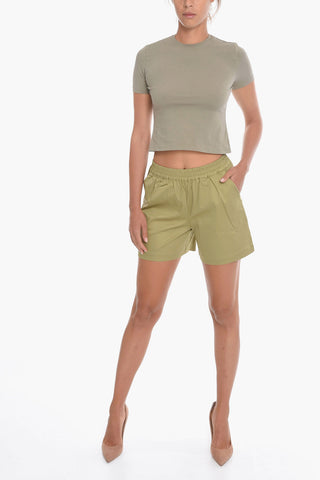 Shorts in Misto Cotone con Elastico in Vita