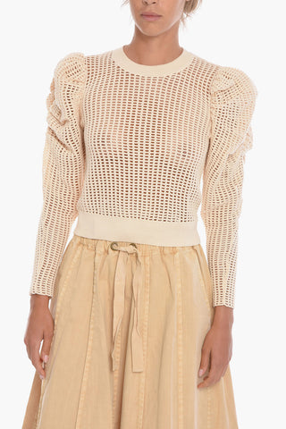 Openwork DELANEY Crew-Neck Sweater with Draped Details on the Sleeve