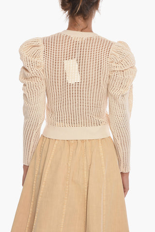 Openwork DELANEY Crew-Neck Sweater with Draped Details on the Sleeve