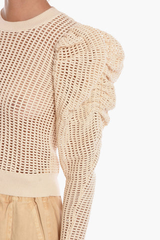 Openwork DELANEY Crew-Neck Sweater with Draped Details on the Sleeve