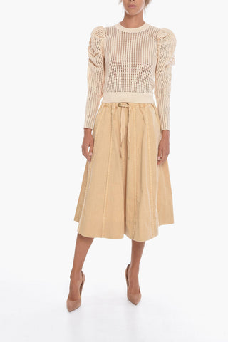 Openwork DELANEY Crew-Neck Sweater with Draped Details on the Sleeve