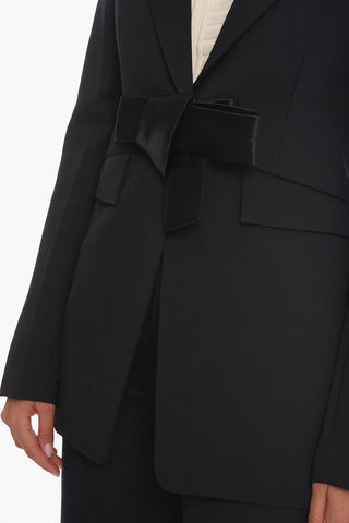 Blazer with Self-tie Detail and Peak Lapel
