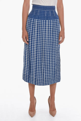 Silk Pleated Midi Skirt in Plaid-check Motif
