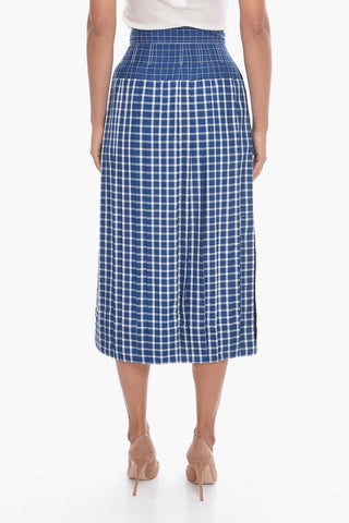 Silk Pleated Midi Skirt in Plaid-check Motif