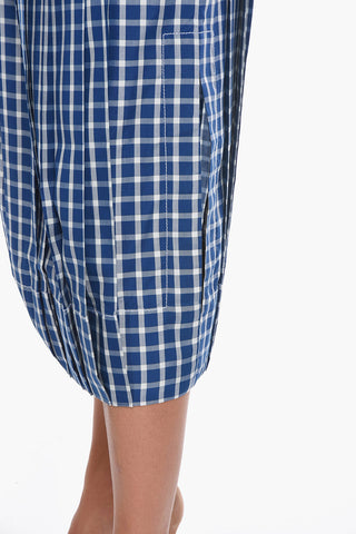 Silk Pleated Midi Skirt in Plaid-check Motif
