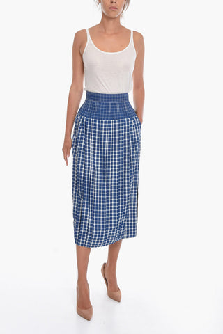 Silk Pleated Midi Skirt in Plaid-check Motif