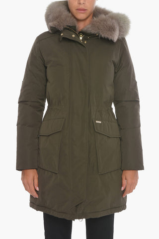 Solid Color MILITARY Down Jacket with Real Fur On the Hood
