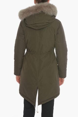 Solid Color MILITARY Down Jacket with Real Fur On the Hood