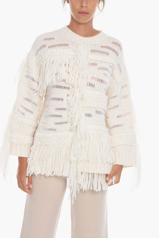 Alpaca-blend Oversized Jumper with Fringe