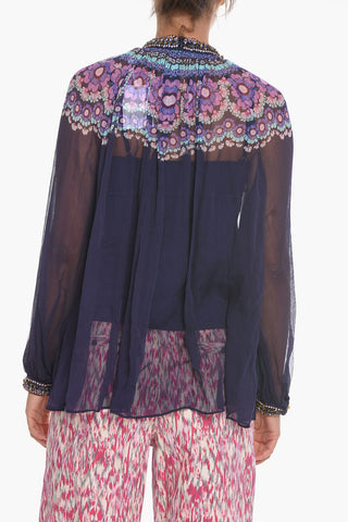 Silk CELESTIAL Flared Blouse with Collar and cuffs Embellished By rhinestones