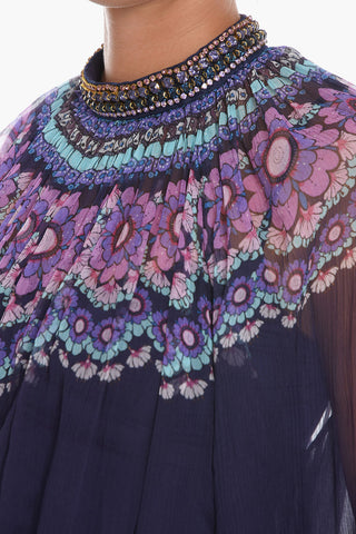 Silk CELESTIAL Flared Blouse with Collar and cuffs Embellished By rhinestones