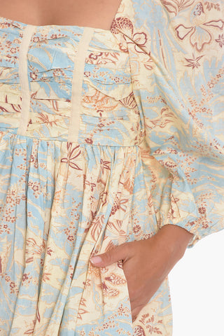 Floral-Printed LEILANI Midi Dress with Puffed Sleeve