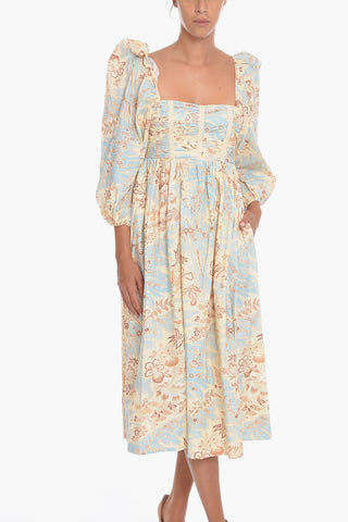 Floral-Printed LEILANI Midi Dress with Puffed Sleeve