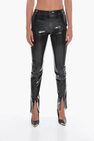 Vinyl High-waisted Skinny Pants with Ankle Slits