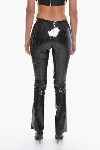 Vinyl High-waisted Skinny Pants with Ankle Slits