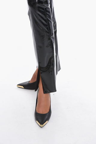 Vinyl High-waisted Skinny Pants with Ankle Slits