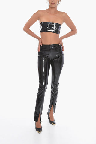 Vinyl High-waisted Skinny Pants with Ankle Slits