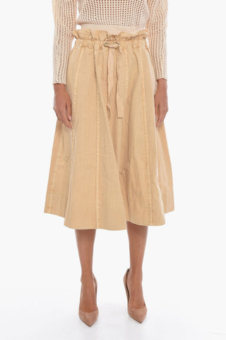 cotton TAITE Flared Midi Skirt With Drawstring on the Waist