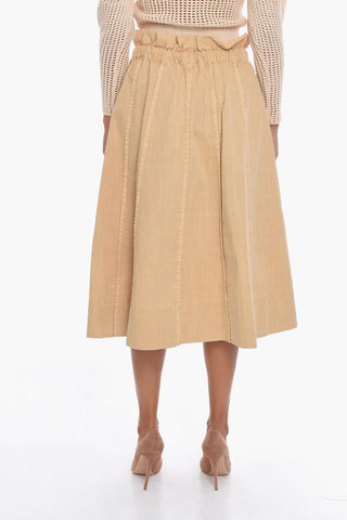 cotton TAITE Flared Midi Skirt With Drawstring on the Waist