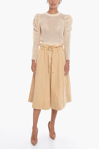 cotton TAITE Flared Midi Skirt With Drawstring on the Waist