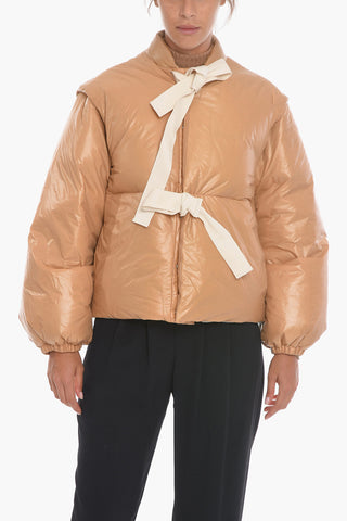Cropped Puffer Jacket with Self-tie Detail