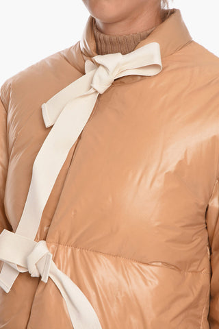 Cropped Puffer Jacket with Self-tie Detail