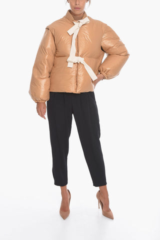 Cropped Puffer Jacket with Self-tie Detail