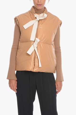 Cropped Puffer Jacket with Self-tie Detail